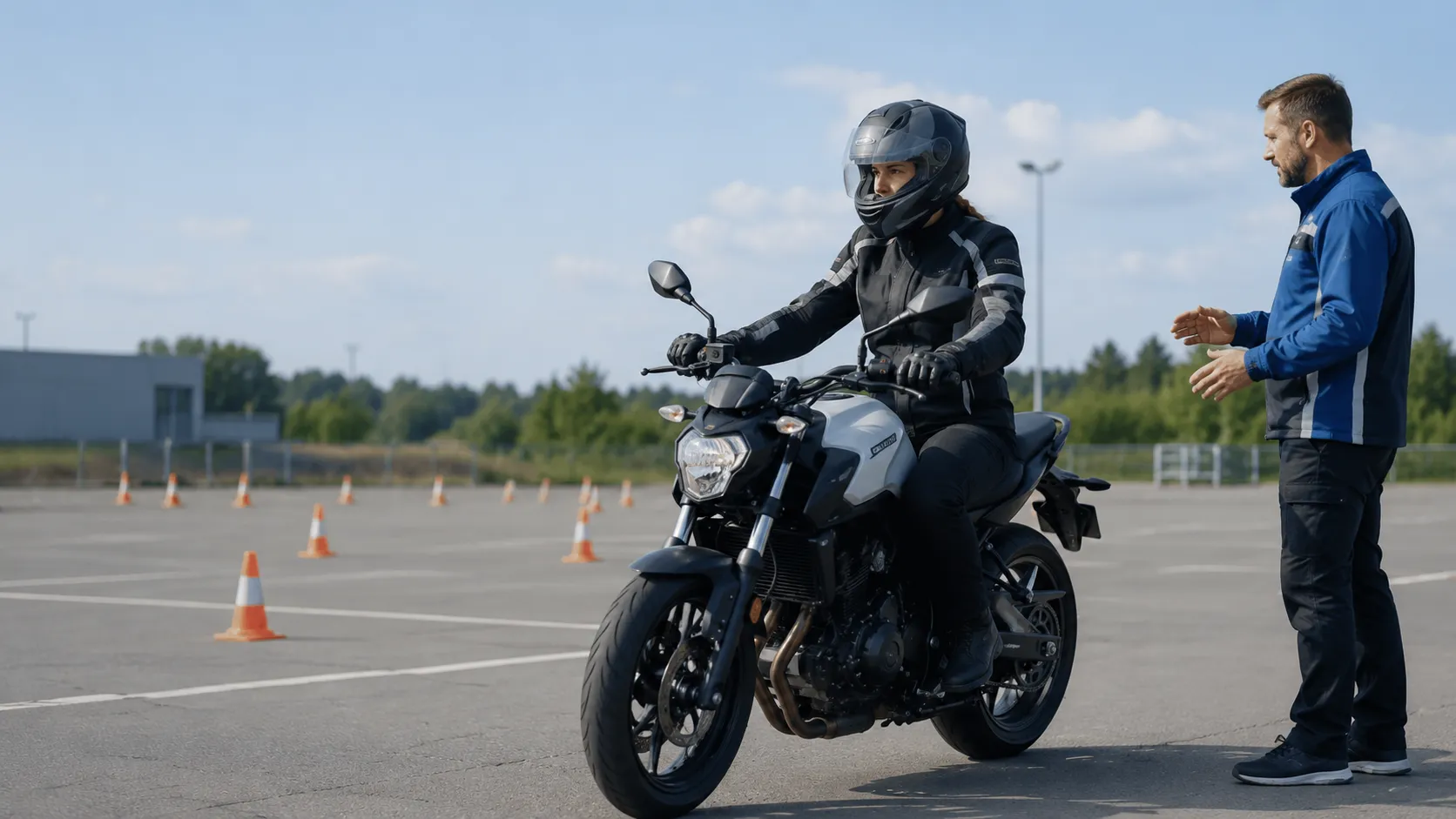Motorradfahrer auf einer Honda beim Motorrad-Intensivkurs in Greifswald